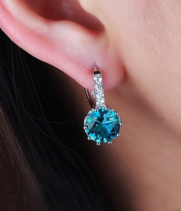 925 Sterling Silver Women Shiny Shape Micro-inserts Zircon Earrings, White, Black, Pink, Red, Water Blue