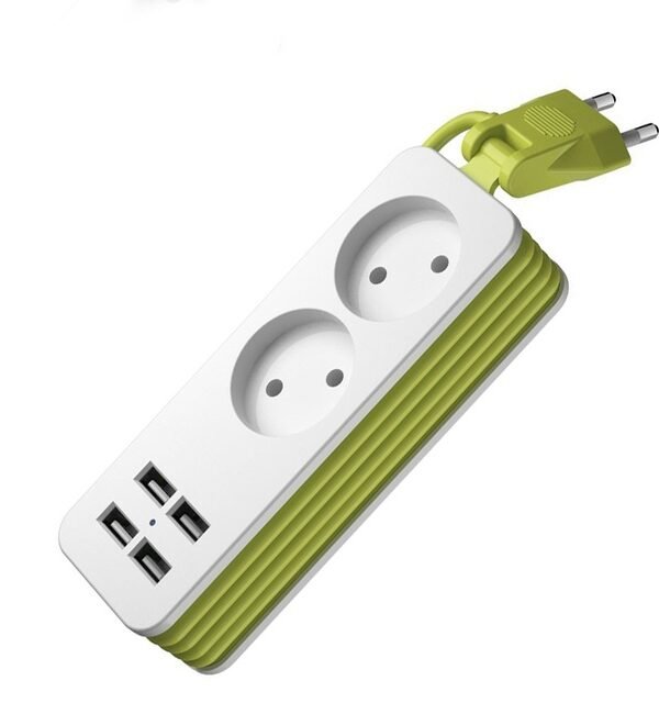 Power Strip 1/2 EU Plug 4 USB Port 1200W 250V 1.5m Cable Wall Portable Multiple Socket, EU Plug Outlets