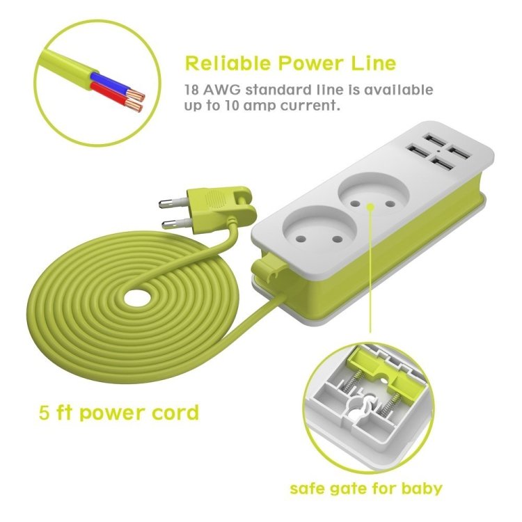 Power Strip 1/2 EU Plug 4 USB Port 1200W 250V 1.5m Cable Wall Portable Multiple Socket, EU Plug Outlets - Image 3