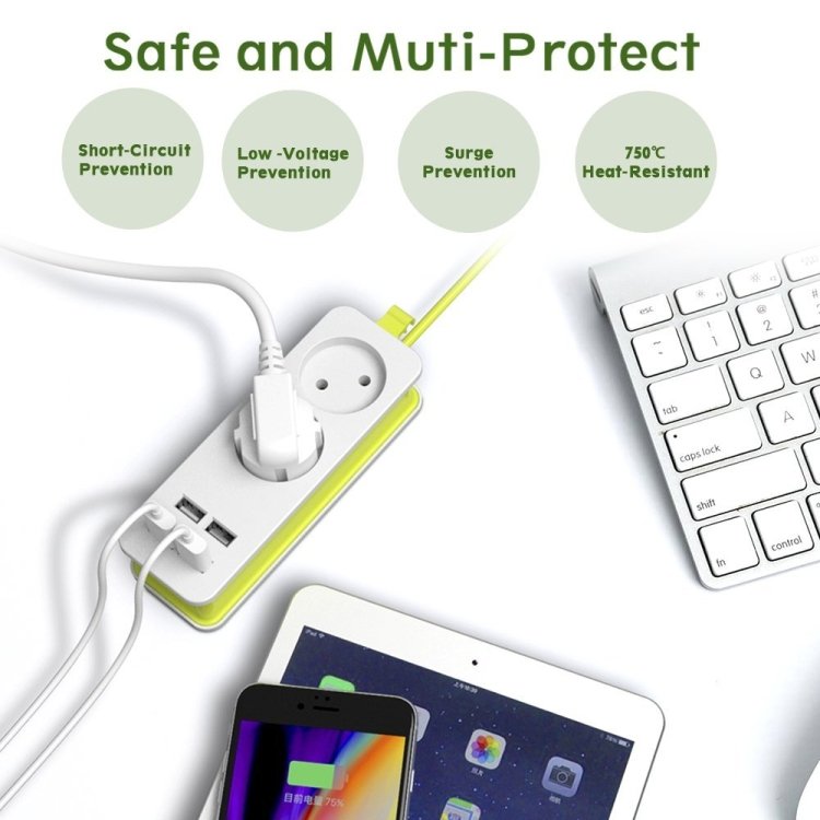 Power Strip 1/2 EU Plug 4 USB Port 1200W 250V 1.5m Cable Wall Portable Multiple Socket, EU Plug Outlets - Image 6