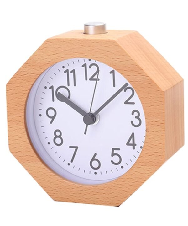 Solid Wood Silent Snooze Alarm Clock with Pointer, Octagonal Wood Color, Round Dark, Square Wood Color, Octagonal Dark, Square Dark