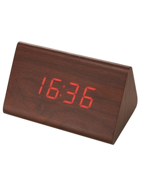 Mute Luminous Electronic Clock Wooden Sound Control Small Triangle Alarm Clock, Brown Wood Red Light, Black Wood Red Light, Black Wood Green Light, Black Wood Blue Light, Black Wood White Light, Wood Color Red Light, Wood Color Green Light...