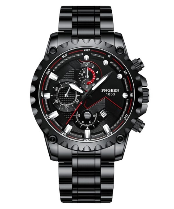 FNGEEN 5055 Men Waterproof Sports Fashion Stainless Steel Watch, Black Steel Black Surface, White Steel Black Surface, White Steel White Surface, Black Leather Black Steel Black Surface, Black Leather White Steel Black Surface...
