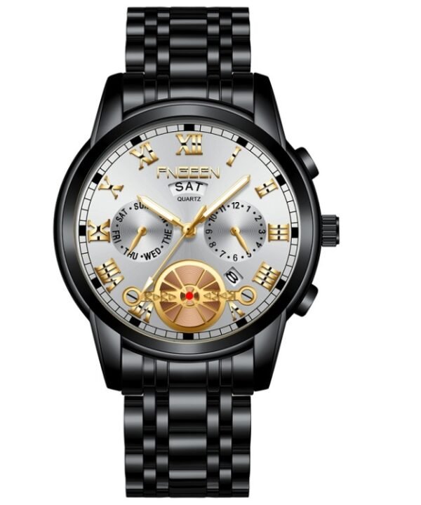FNGEEN 4001 Men Non-Mechanical Watch Multi-Function Quartz Watch, Gold Blue Surface, Gold White Surface, White Steel Blue Surface, White Steel White Surface, Brown Leather Gold Blue Surface, Brown leather Gold White Surface...