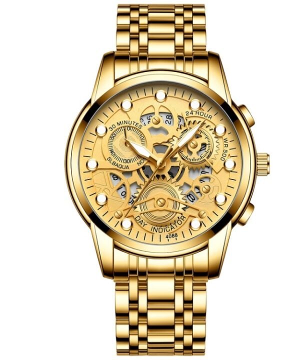 FNGEEN 4088 Men Hollow Quartz Watch Student Waterproof Luminous Watch, Full Gold Gold Surface, Full Gold Black Surface, Black Steel Black Surface White Nails, Black Steel Black Surface Gold Nails, Gold And Gold Surface, Gold Black Surface...