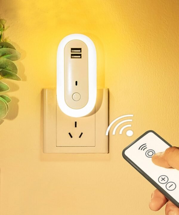 Remote Control Timer Dimming Night Light Bedroom Socket LED Wall Light, CN Plug, Dual-USB, Regular