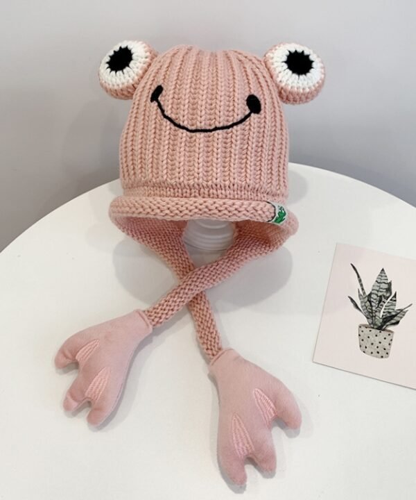 Children Cartoon Frog Woolen Hat Warm Knitted Hat Bomber Hat, For 1-3 Years Old