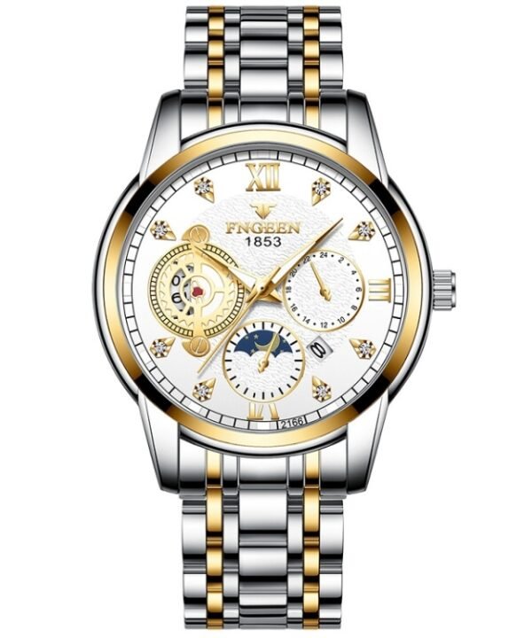 FNGEEN 2166 Men Three-eye Hollow Quartz Watch Student Sports Electronic Watch, Black Steel Black Surface Gold Nails, Between Gold Black Surface, Between Gold Blue Surface, Between Gold White Surface, White Steel White Surface, White Steel Blue Surface...