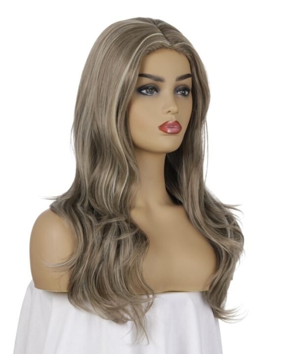 Women Mid-Point Mid-Length Curly Wig Chemical Fiber Headgear, Linen Brown + Light Gold, Dark Brown + Light Gold, Light Gold+Brown