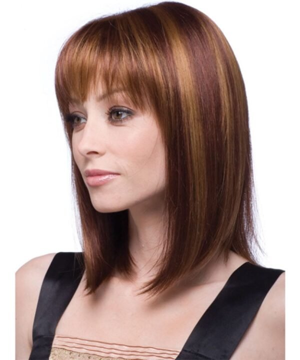 Women Medium Long Style Straight Hair Headgear, Brown, Light Gold