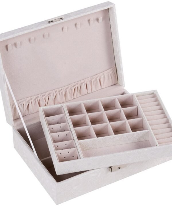 Multi-Layer Flip Cover With Lock Jewelry Box Solid Color Jewelry Desktop Storage Box, White, Red