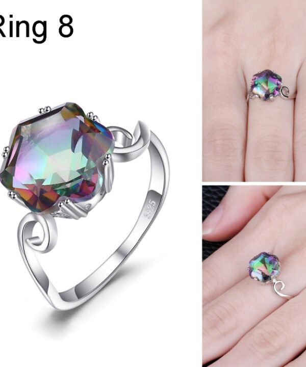 Seven Colored Gemstone Zircon Ring Solid 925 Sterling Silver Jewelry Ring, 6, 7, 8, 9, 10