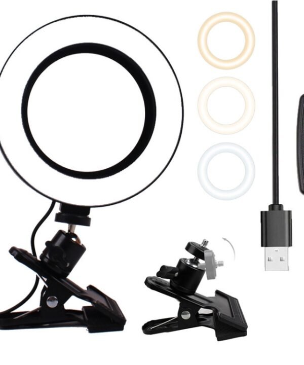6 inch Strong Clip Fill Light With Adjustable Temperature LED Ring Light Desktop Computer Clip Light, Cable Length: 2 Meters