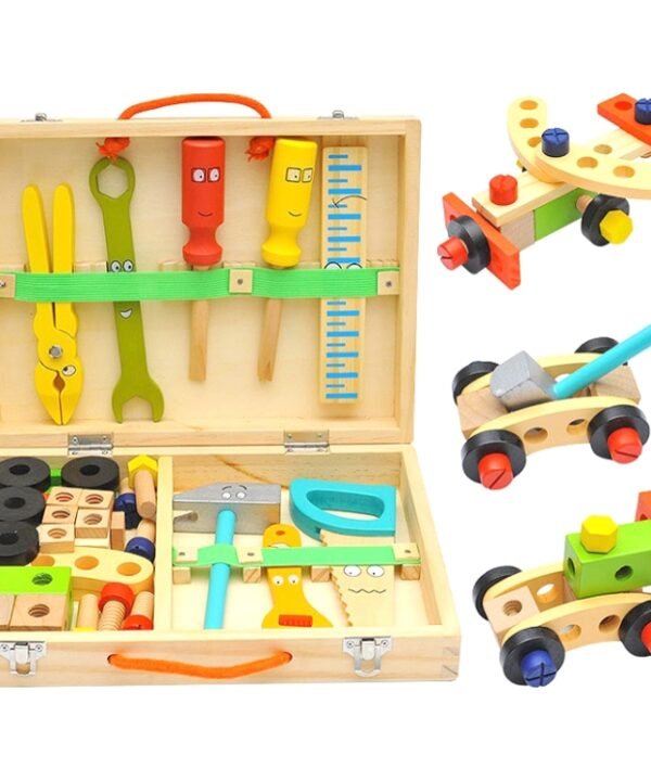 Wooden Simulation DIY Children Cartoon Toolbox Toys Play House Early Education Toys