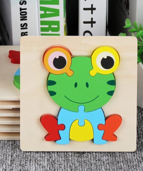 5 PCS Wooden Cartoon Animal Puzzle Early Education Small Jigsaw Puzzle Building Block Toy For Children, Frog, Duck, Elephant, Shell, Small Fish, Goldfish, Dolphin, Puppy, Little Donkey, Goat, Muck Truck, Rocket, Steamship, Aircraft, Panda, Calf