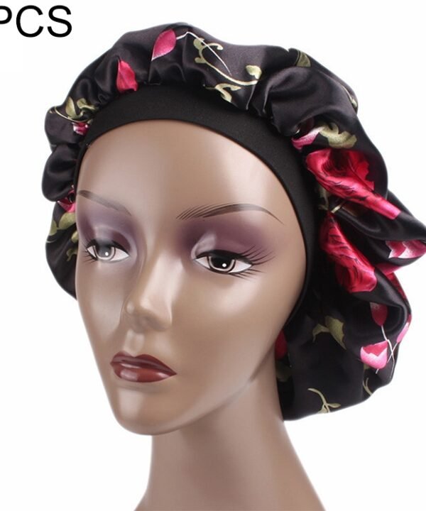2 PCS Women Satin Night Sleep Cap Hair Bonnet Hat Silk Head Cover Wide Elastic Band