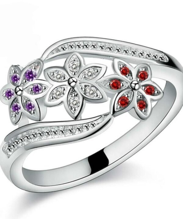 Tricolor Flower Fashion Color Tail Diamond Ring
