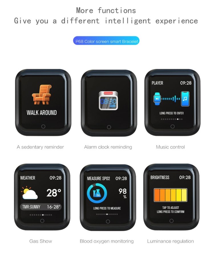 P68 Smart Watches Heart Rate Monitor Blood Pressure Activity Tracker for Xiaomi Band 3 Huawei Color Band 2, TBD056989501A, TBD056989501B, TBD056989501C, TBD056989501D, TBD056989501E, TBD056989501F, TBD056989501G - Image 27