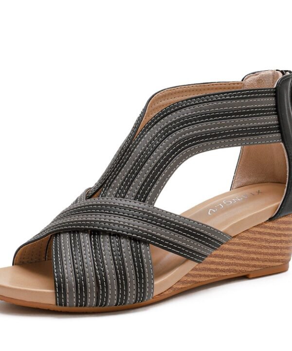 Women Summer Slope Heel Sandals Fashion Bohemian Style Fish Mouth Shoes, 36, 37, 38, 39, 40, 41, 42