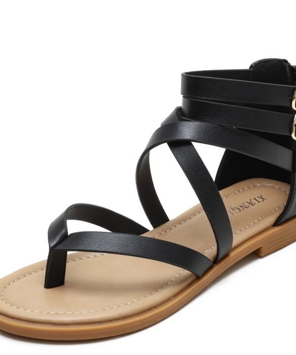 Ladies Summer Strappy Cross Sandals Roman Style Low-Heeled Retro Shoes, 36, 37, 38, 39, 40, 41, 42