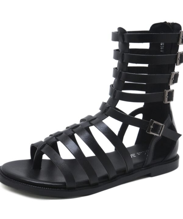 Ladies Open Toe Back Zip High-Top Sandals Flat Roman Style Sandals, 35, 36, 37, 38, 39, 40