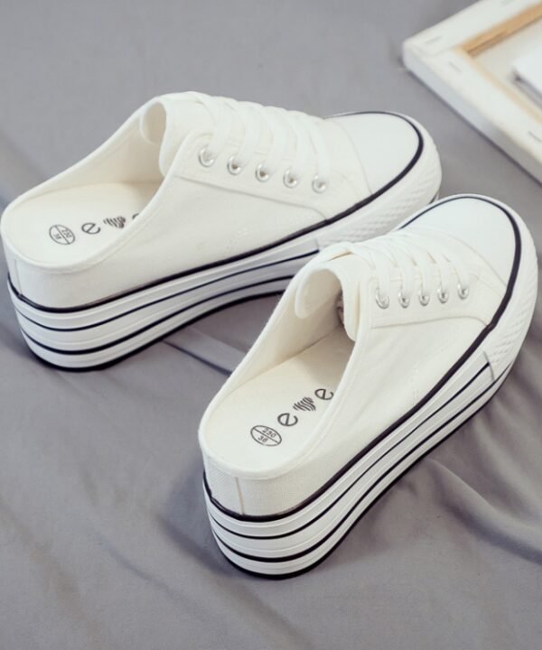 Women Thick-Soled Inner Heightened Semi-Slipper Canvas Shoes Lazy One-Legged Platform Shoes, 34, 35, 36, 37, 38, 39