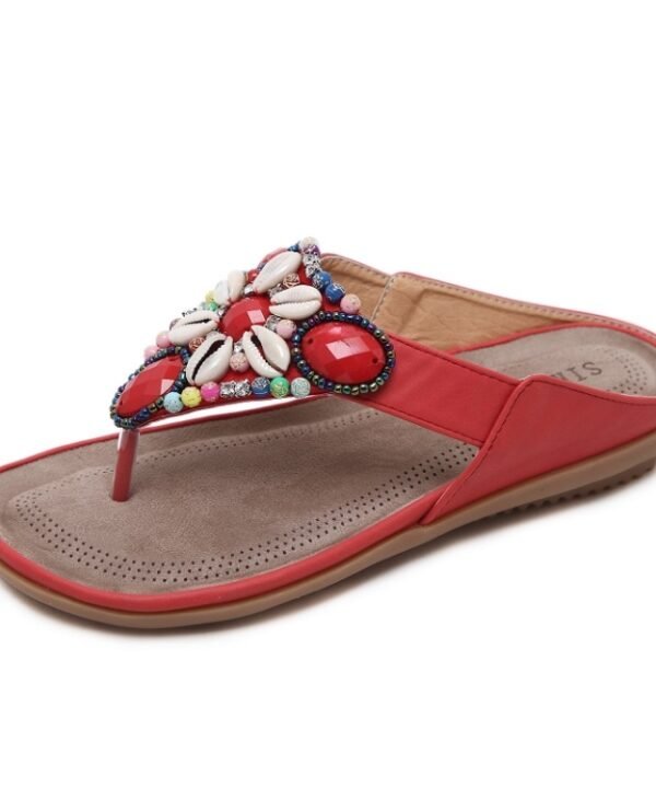 Ladies Summer Bohemian Sandals Seaside Retro Beaded Shell Slippers, 35, 36, 37, 38, 39, 40, 41, 42