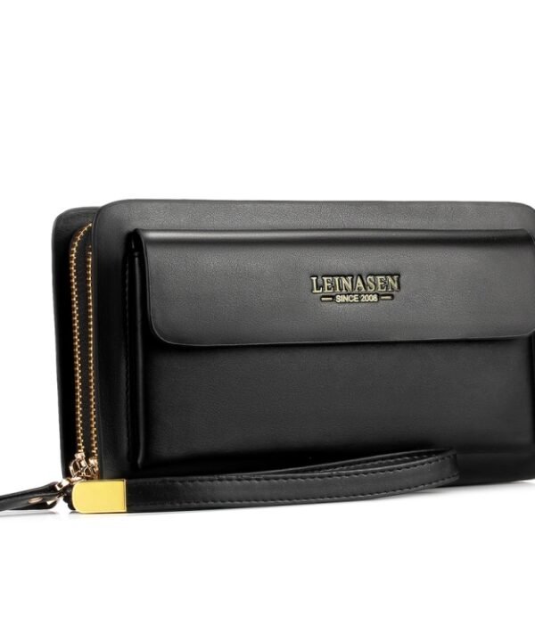 LEINASEN A82 Handbag Men Business Clips Long Big Capacity Casual Multi-Card Zipper, Black, Brown