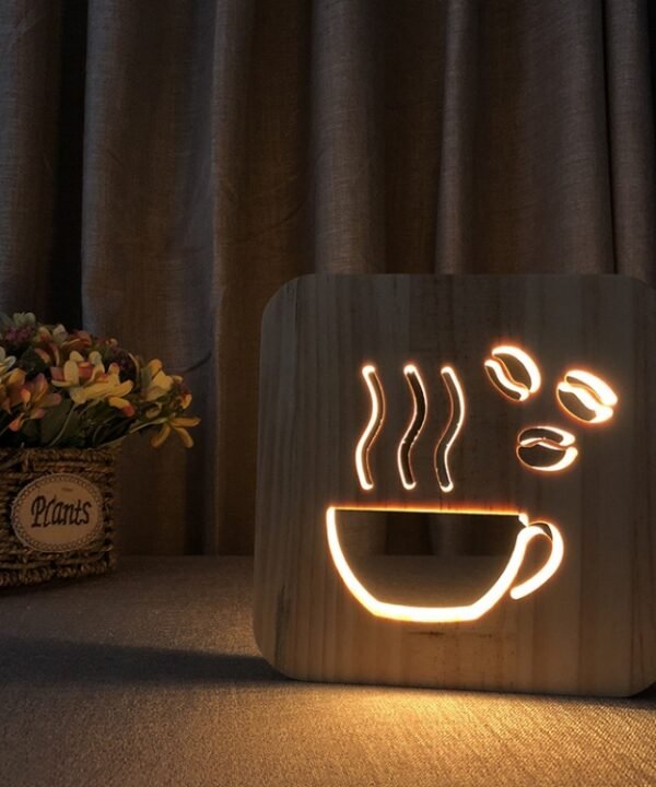 FS-T1879W 2.5W 3D Coffee LED Wooden Table Lamp Bedroom Night Light, Coffee