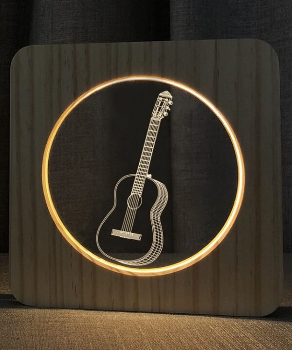 FS-A3272W Guitar Musical Instrument Solid Wood Frame Night Light, Guitar