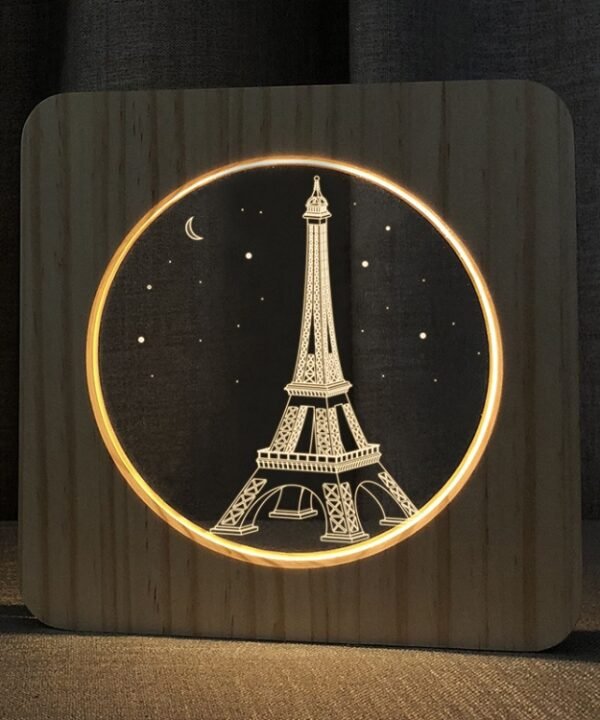FS-A2821-02W Eiffel Tower Shape USB Solid Wood Table Lamp LED Night Light, Eiffel Tower