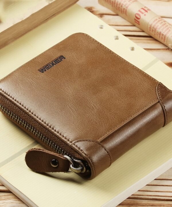 WEIXIER W98 Men Hand Take Short Wallet Zipper Bag, Dark Brown, Khaki, Black
