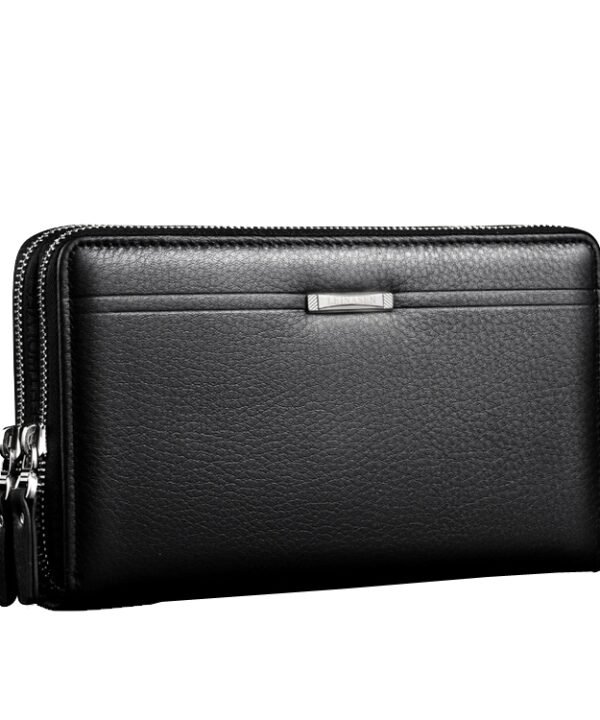 LEINASEN A80 Multi-Card Men Hand Bag Double Zip Big Capacity Wallet, Brown, Black