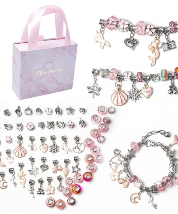 63 In 1 Cartoon DIY Handmade Jewelry Children Hand Chain Bracelet, 63 In 1(Pink)