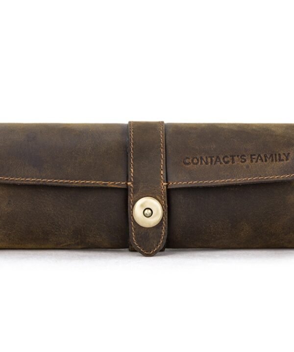 CONTACTS FAMILY CF1117  Retro Crazy Horse Texture Leather Watch Box Round Buckle Storage Box,Capacity: Can Hold 3 Watches, CF1117