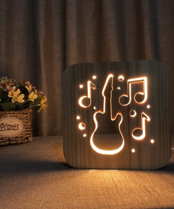 FS-T1877W 2.5W Guitar Shape Solid Wood Table Lamp LED Night Light, Guitar