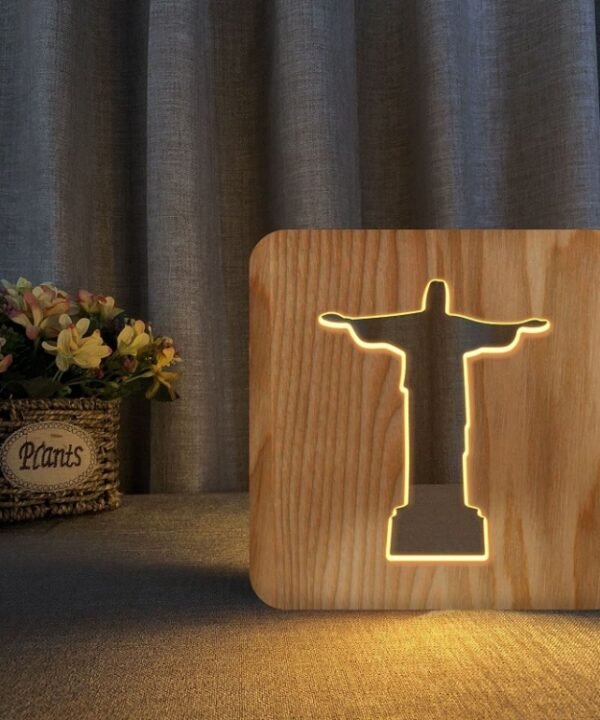 FS-T1971W 2.5W Jesus Pastor Table Lamp USB Solid Wood Hollow Night Light, Jesus Pastor
