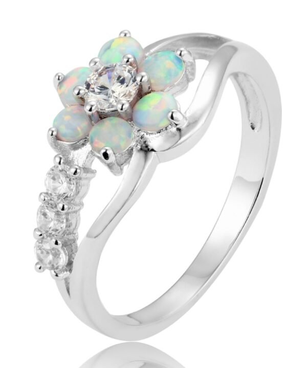 925 Silver Women Opal Flower Ring Jewelry, 6, 7, 8, 9, 10
