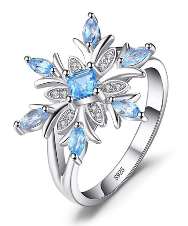 Fashion 925 Sterling Silver Snowflake Flower Blue Topaz Ring Jewelry Women, 6, 7, 8, 9, 10