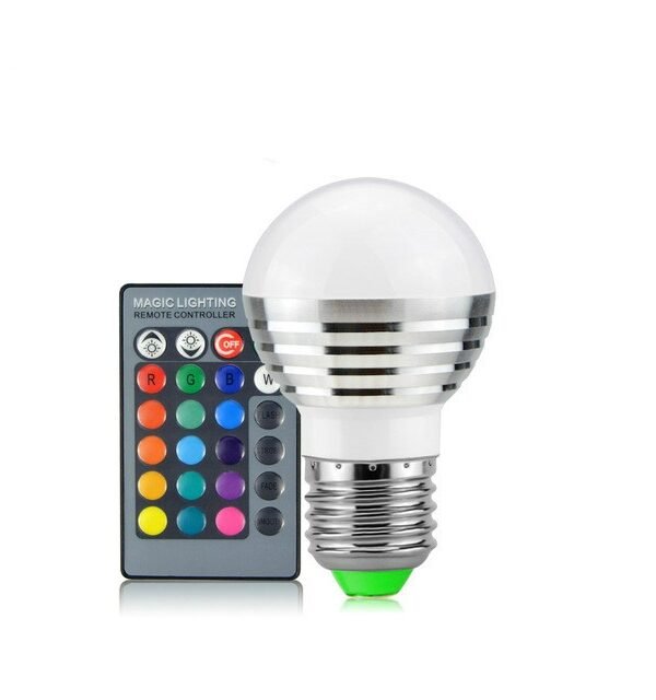 3W RGB LED Bulb 16 Color Magic Night Lamp Dimmable Stage Light with 24-keys Remote Control, E27 3W, E14 3W