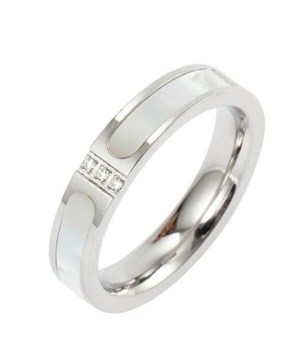 Three Diamonds Color Shell Diamond Ring Titanium Steel Gold-Plated Couple Ring, 5 US Size, 6 US Size, 7 US Size, 8 US Size, 9 US Size, 10 US Size