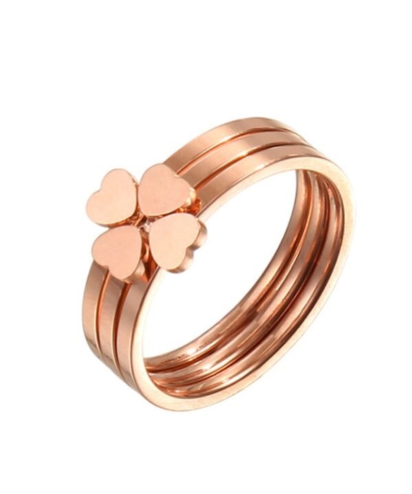 3 In 1 Titanium Steel Peach Heart Combination Four-Leaf Clover Couple Ring, US Size 5, US Size 6, US Size 7, US Size 8, US Size 9, US Size 10