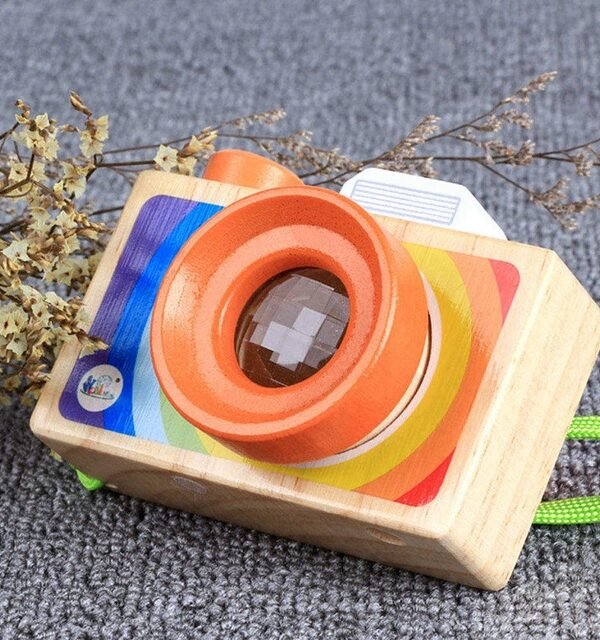 Mini Wooden Cartoon SLR Camera Kaleidoscope Children's Gift Fun Toy