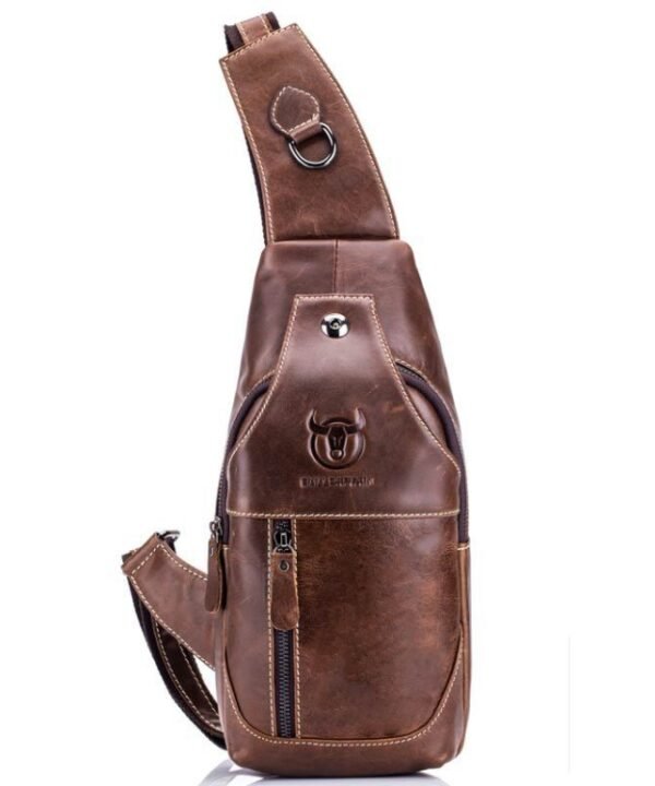 BULL CAPTAIN 019 Retro Men Leather Crossbody Shoulder Bag First-Layer Cowhide Chest Bag, Colour: Black + Buckle, Chestnut Brown, Yellow Brown, Gray Brown, Pure Black, Chestnut Brown + Buckle + Bracket, Black + Buckle + Bracket, Yellow + Buckle + Bracke...