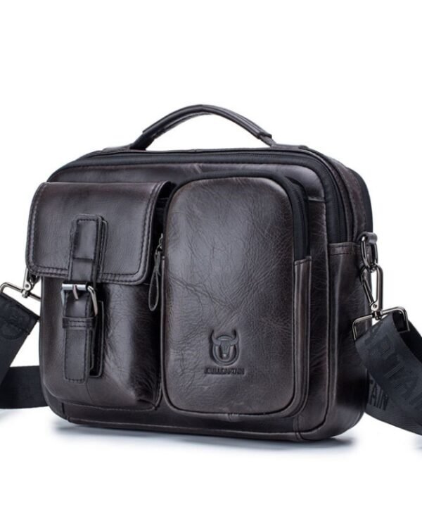BULL CAPTAIN 036 Men Leather Shoulder Bag Retro First-Layer Cowhide Messenger Bag, Black, Iron Blue, Beige, Brown, Yellow Brown