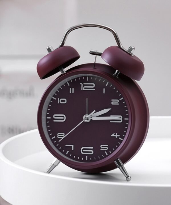 3304T Bedroom Bedside Multifunctional Bell Metal Alarm Clock With Night Light, Wine Red, Navy Blue, Pink, White, Black
