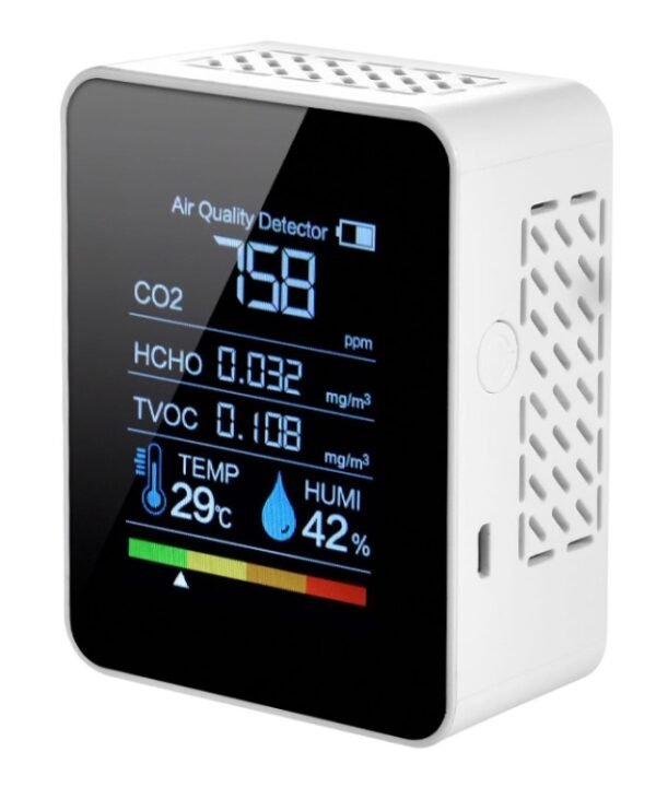 Portable CO2 Air Quality Formaldehyde Carbon Dioxide Detector Indoor Temperature Hygrometer with LED Digital Display, 5 in 1 Semiconductor