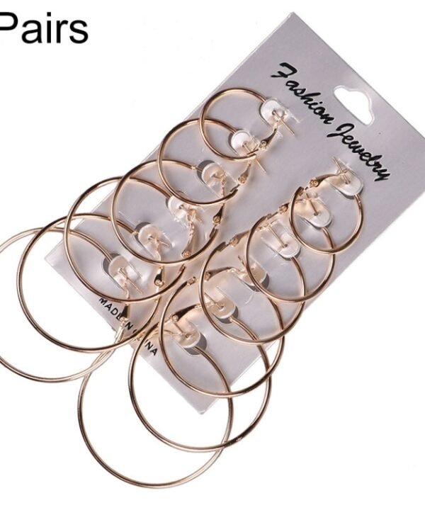 6 Pairs/Set Women Steampunk Fashion Circle Hoop Earrings, Glod, Silver