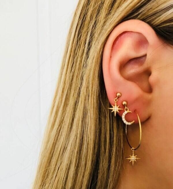 Ladies Crystal Earrings Stars The Moon Ear Ring Suit