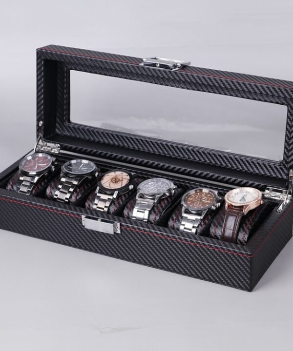 Carbon Fiber PU Leather Watch Box Jewelry Storage Box Packaging Box, Style:, 6 Watch Positions, 10 Watch Positions, 12 Watch Positions, 6 + 3 Red Black, Double-layer